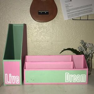 Pink and green desk organizer set